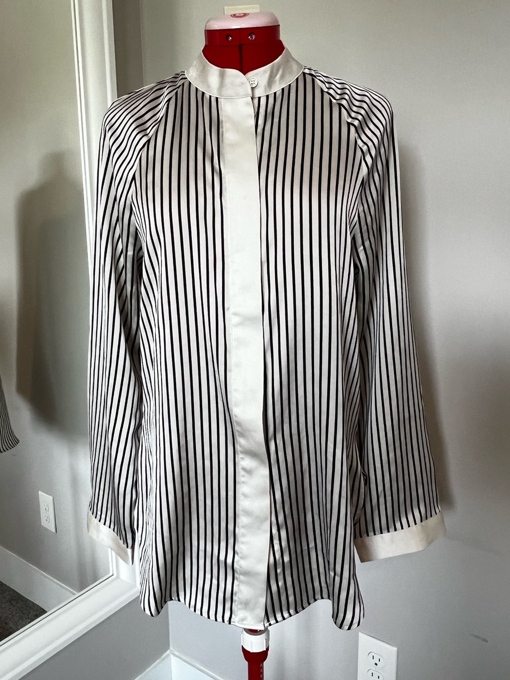 H&M Cream Blouse with Black Vertical Stripes